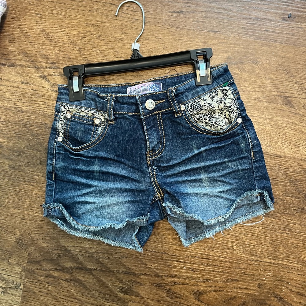 Denim and lace shorts by karma blue